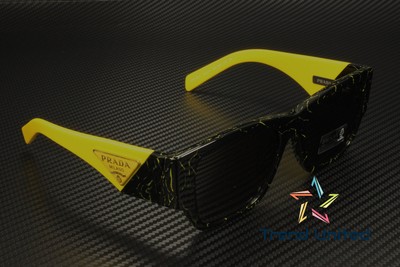 Pre-owned Prada Pr 10zsf 19d5s0 Black Yellow Marble Dark Grey 55 Mm Men's Sunglasses In Gray