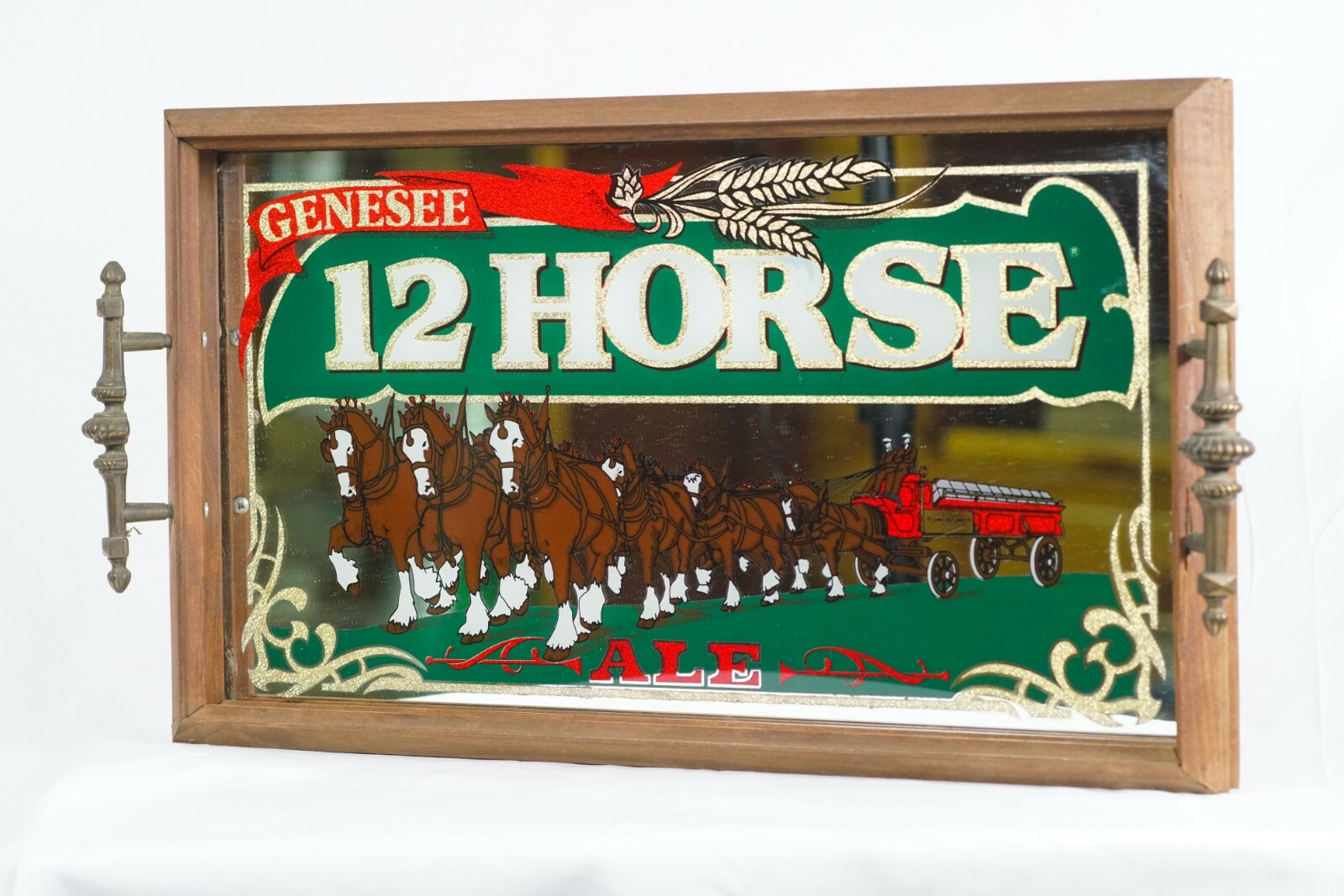 GENESEE 12 HORSE アメリカアンティーク　パブミラーUSA鏡看板 Vintage Genesee 12 Horse Ale Mirror Beer Tray, Genesee