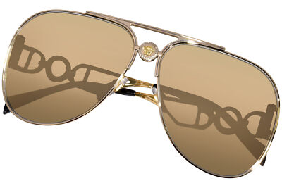 Pre-owned Versace Ve2255 1002/03 Sunglasses Gold/clear Mirror Real Yellow Gold Pilot 63mm In Gray