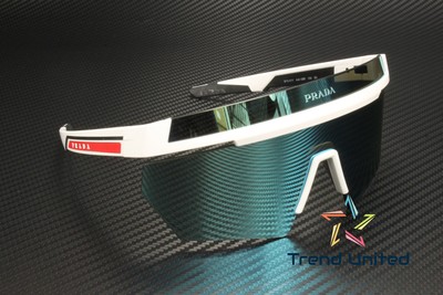 Pre-owned Prada Linea Rossa Ps 01ys Aai08r Mt White Lt Green Mir Blue 44 Men's Sunglasses In Light Green Mirror Blue