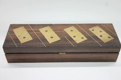 Vintage Complete Wooden Dominoes Game Set Pieces In A Wooden Box w/Brass Blend