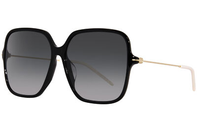 Pre-owned Gucci Gg1267s 001 Sunglasses Women's Black/gold/grey Gradient Square Shape 60mm In Gray