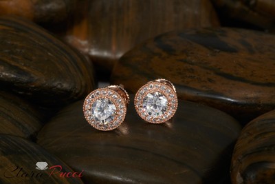 Pre-owned Pucci 3.5ct Round Cut Simulated Diamond Halo Stud Solitaire Earrings 14k Rose Gold
