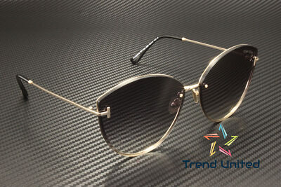 Pre-owned Tom Ford Ft1106 28b Metal Shiny Rose Gold Gradient Smoke 63mm Women's Sunglasses In Gray
