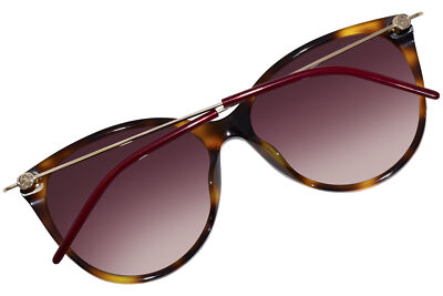 Pre-owned Gucci Gg1268s 002 Sunglasses Women's Havana/gold/red Lenses Oval Shape 58mm