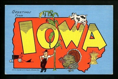 Large Letter Like linen postcard Cartoon Comic Style Kropp CM Iowa IA Turkey