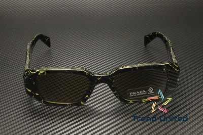 Pre-owned Prada Pr 17ws 19d01t Black Yellow Marble Dark Brown 49 Mm Women's Sunglasses