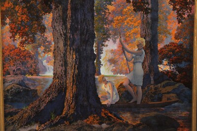 Antique Maxfield Parrish GOLDEN HOURS Chromolithograph, Edison Lamp Works 1927