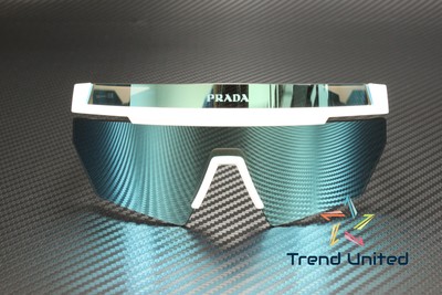 Pre-owned Prada Linea Rossa Ps 01ys Aai08r Mt White Lt Green Mir Blue 44 Men's Sunglasses In Light Green Mirror Blue