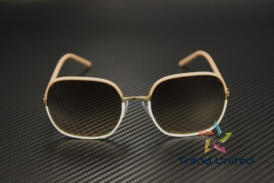 Pre-owned Prada Pr 67xs 09g3d0 Beige White Lt Brown Grad Lt Grey 58 Mm Women's Sunglasses