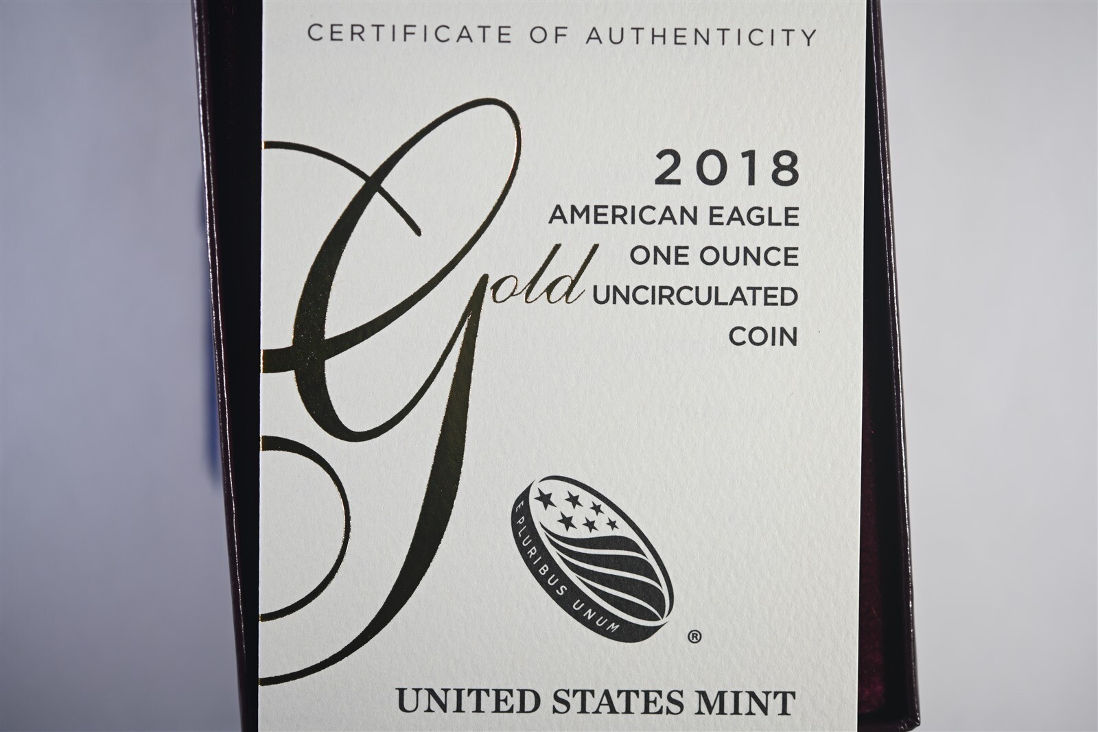 2018 W $50 1 oz Burnished Gold American Eagle Uncirculated - with OGP + COA