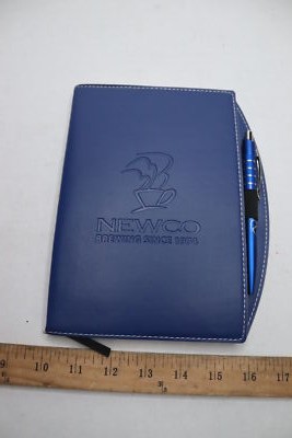 BULK DISCOUNT | Branded Leather Notebook with Pen Blue