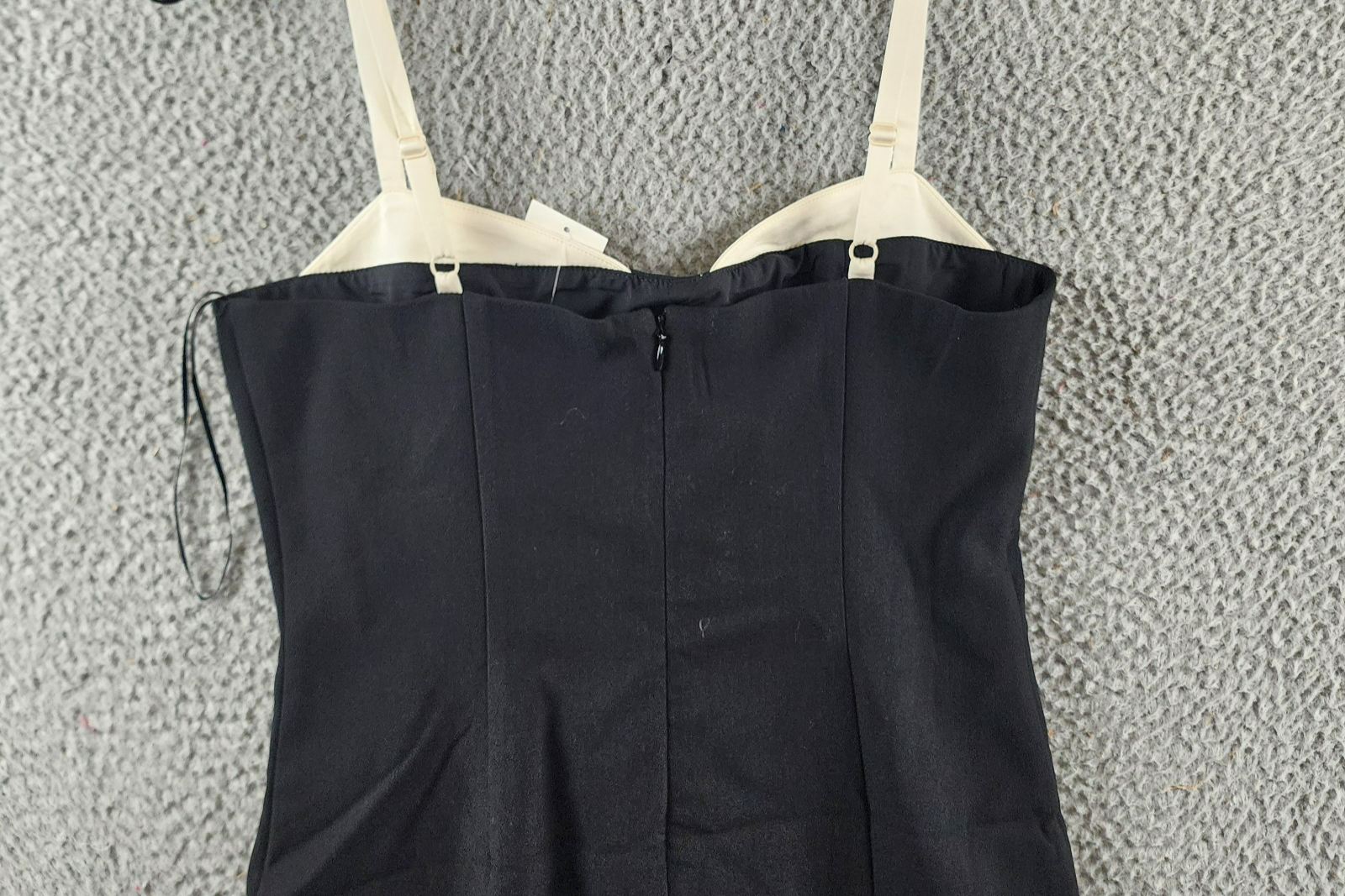 French Connection Azra Corset Strap Mini Dress Women's 6 Black/Cream Back Zip - Picture 14 of 15