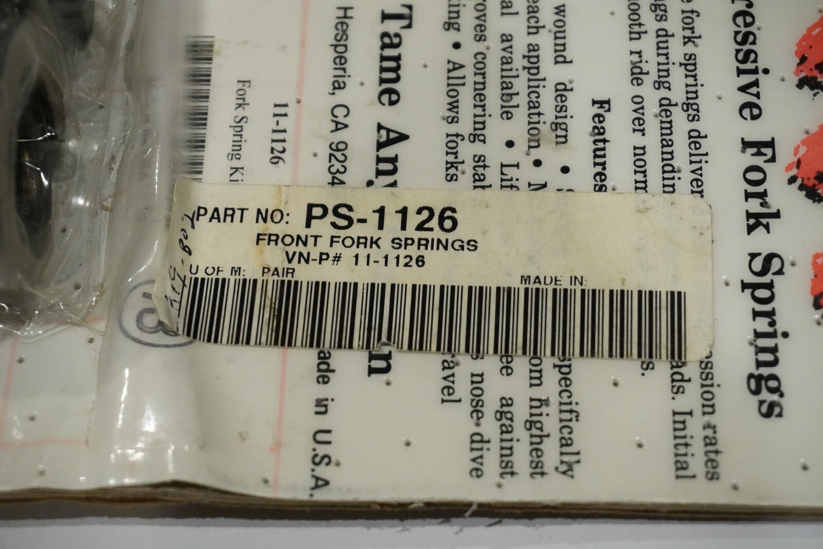 Progressive Suspension Fork Spring Kit PART #11-1126 PS-1126 BRAND NEW SEALED 