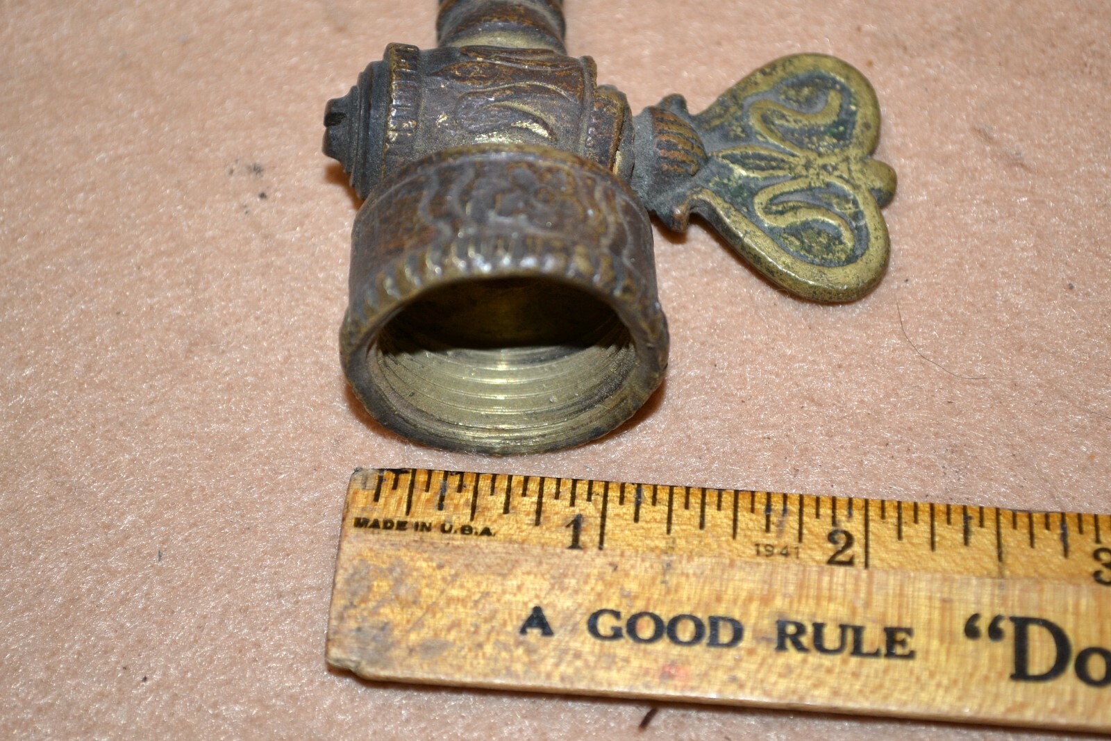 Antique Ornate Engraved Gas Shutoff Valve Nozzle for Light, Heat Register, Stove