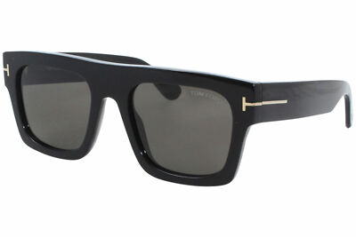 Pre-owned Tom Ford Fausto Tf711 01a Sunglasses Men's Shiny Black/smoke Lenses Square 53mm In Gray