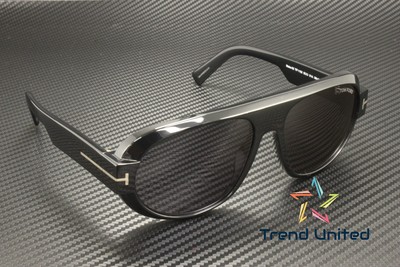 Pre-owned Tom Ford Ft1102 01a Plastic Shiny Black Smoke 59 Mm Men's Sunglasses In Gray