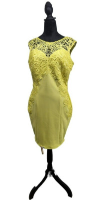 Venus Yellow Women's Dress Size M  Zip Back Lace Front     D152