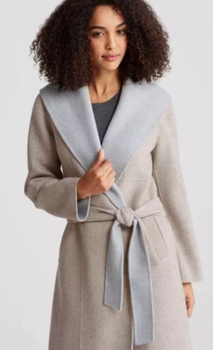 Pre-owned Eileen Fisher Large  Oatmeal Dark Pearl Brushed Wool Doubleface Shwal Collar Coat In Oatmeal/dark Pearl