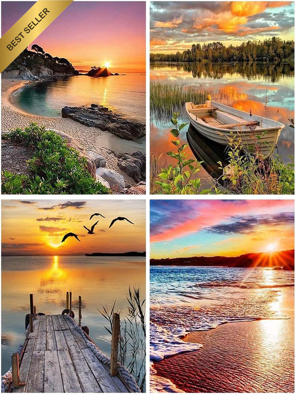 4 Pack Cross Stitch Kits-Stamped Cross Stitch Kits for Adults Landscape Counted