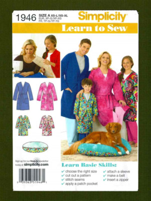 Learn to Sew Family Bathrobes Sewing Pattern Easy Gifts (XS-XXL) Simplicity 1946