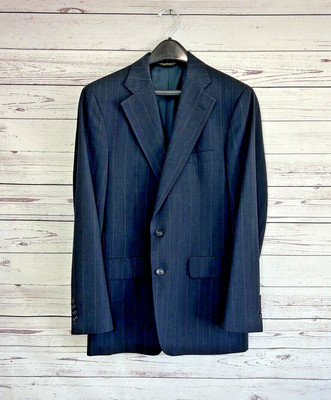 Vintage John Weitz Mens Suit 39R Blue w/Blue Green Stripes 2pc. Sport Coat Pants