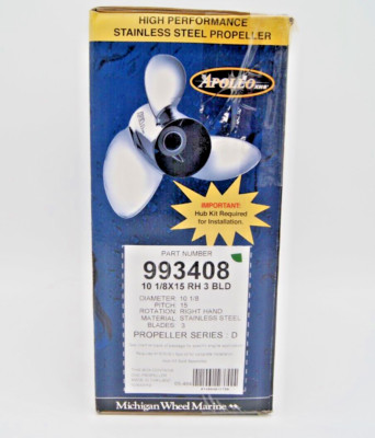 Michigan Wheel Apollo XHS Boat Propeller 993408 (10 1/8 x 15) RH Stainless 3 BLD