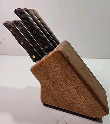 National Silver Co. Cutlery, 6 Steak Knife Set & Wood Storage Block