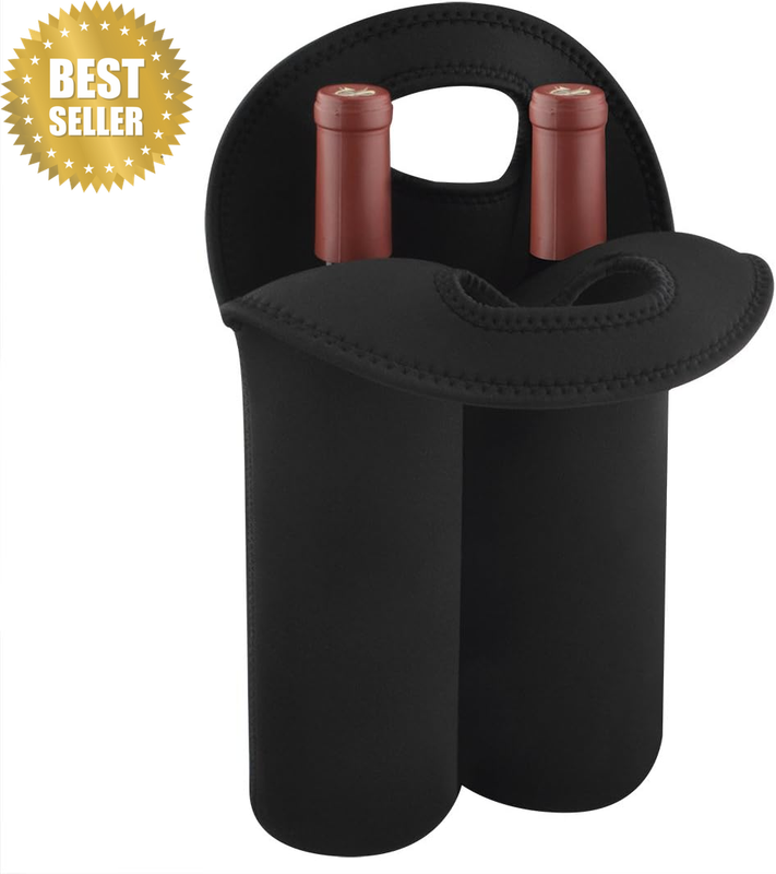 2 Bottle Wine Cooler Travel Bag, Insulated Beverage Carrier Tote for Wine & Beer