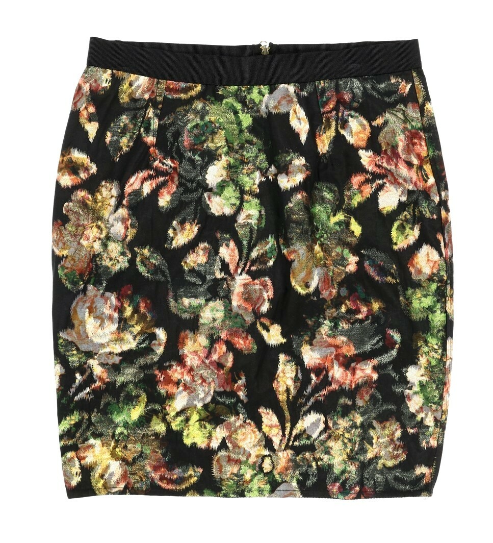 Weston Womens Floral Black Casual Knee Length Straight Skirt Size Large