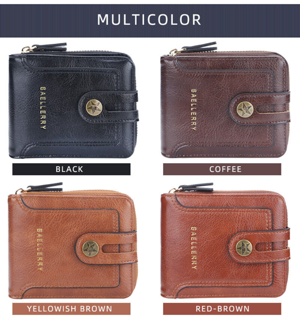 Men's Leather Wallet Bifold Purse Front Pocket ID Card Holder Zipper Billfold US