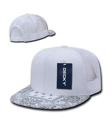 DECKY Stylish Bandana Print Flat Bill Trucker 6 Panel Hats Caps Snapback Unisex