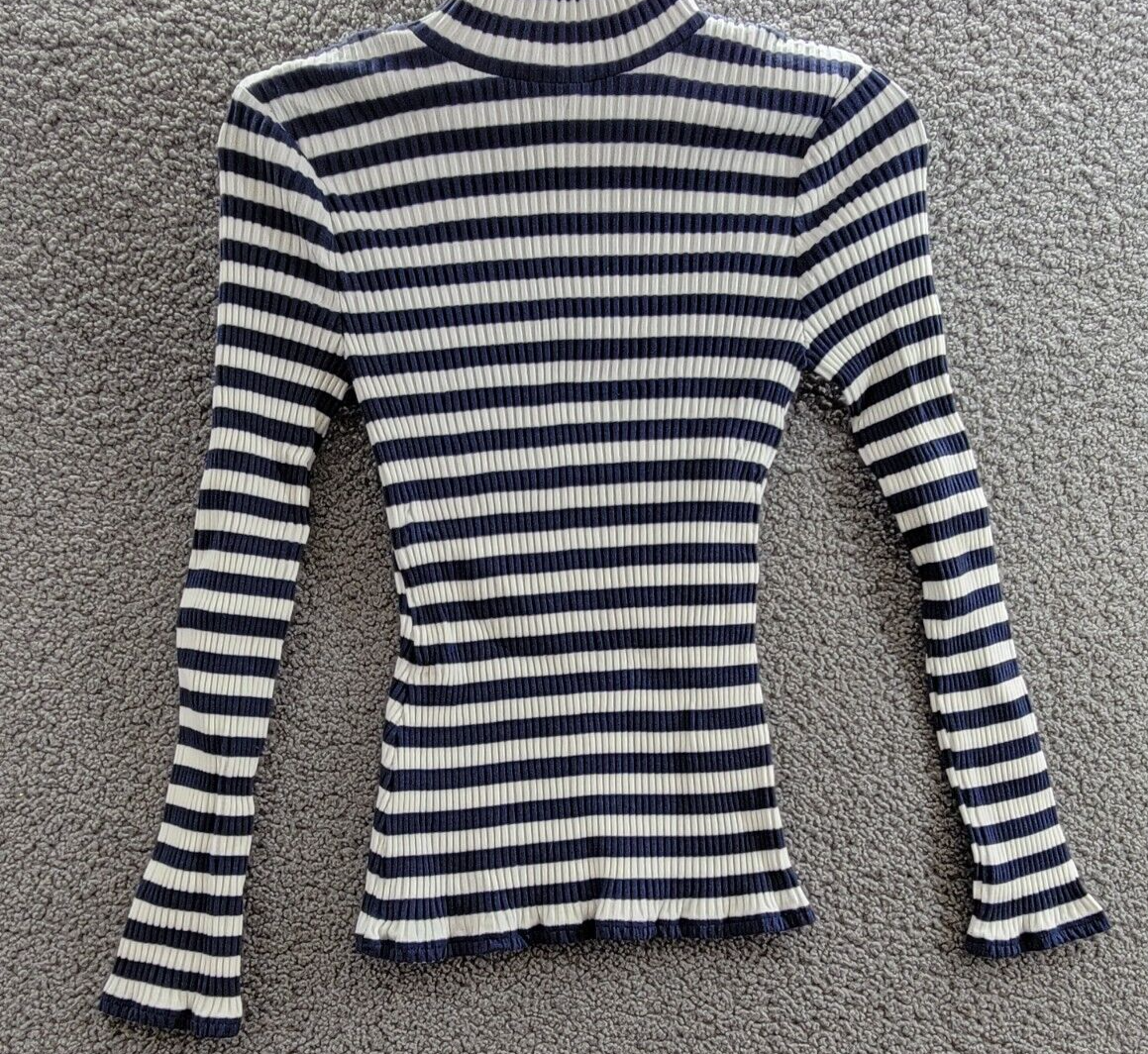 Veronica Beard Pierre Mock Neck Tee Women's S Off White/Marine Striped Pullover - Picture 2 of 16