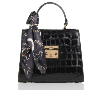 NWT: ITALIAN LEATHER CROCO EMBOSSED BAG HANDBAG with ACCENT SCARF- MADE IN ITALY