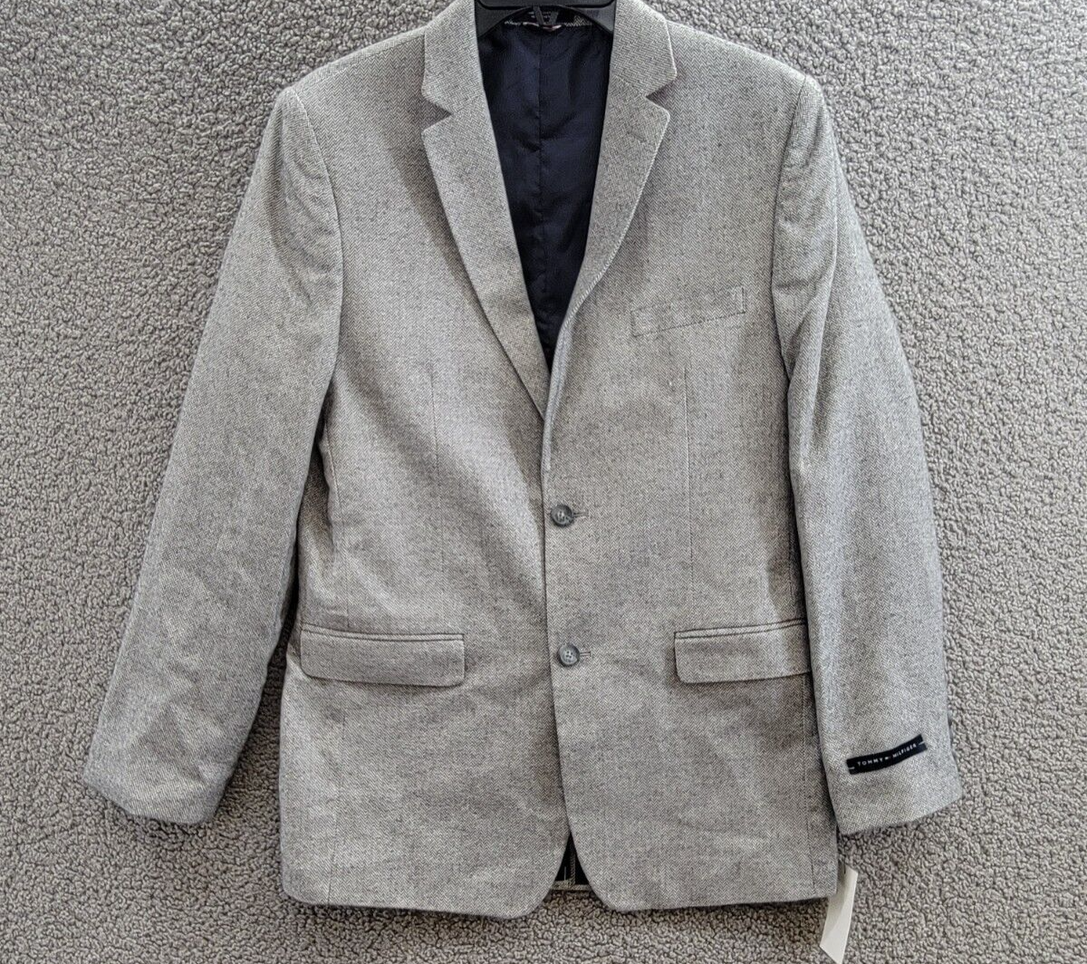Tommy Hilfiger Brushed Herringbone Jacket Big Boys 20 Dark Gray Button Front L/S - Picture 2 of 19