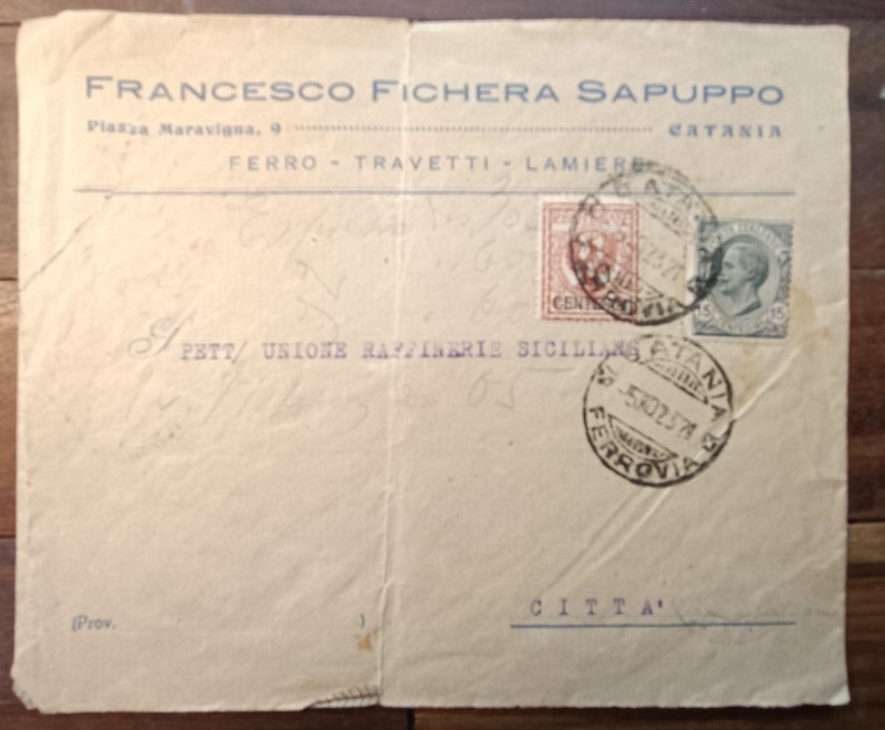 1921 Catania Enveloppe Publicitaire Francesco Fichera-N.13