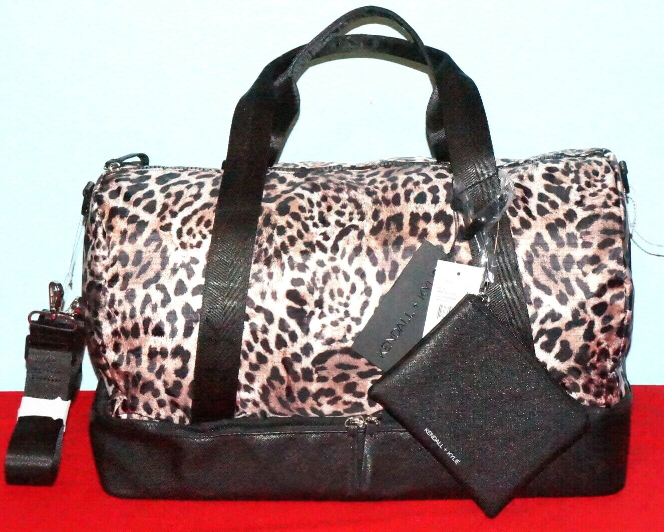 Kendall Kylie Duffel Over night Bag Brown Leopard Small Pouch NWT 65. F S