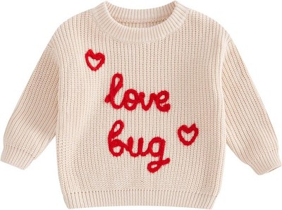 Geagodelia Chunky Knit Jumper Baby Valentine's Day Outfit Hearts Embroidered Ba