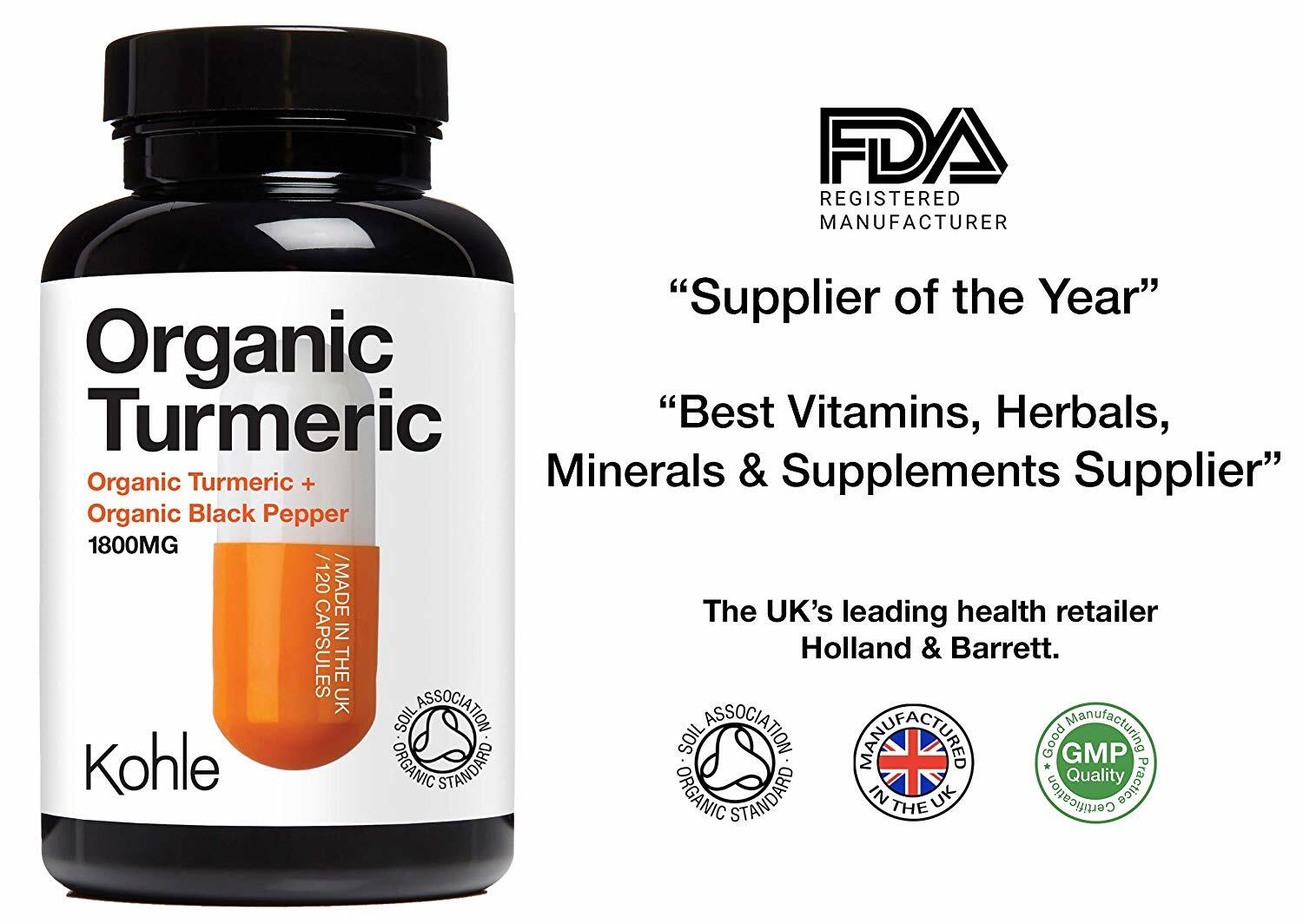 Organic 95% Turmeric Curcumin MAX STRENGTH 1800 MG,120 Capsules for Inflammation