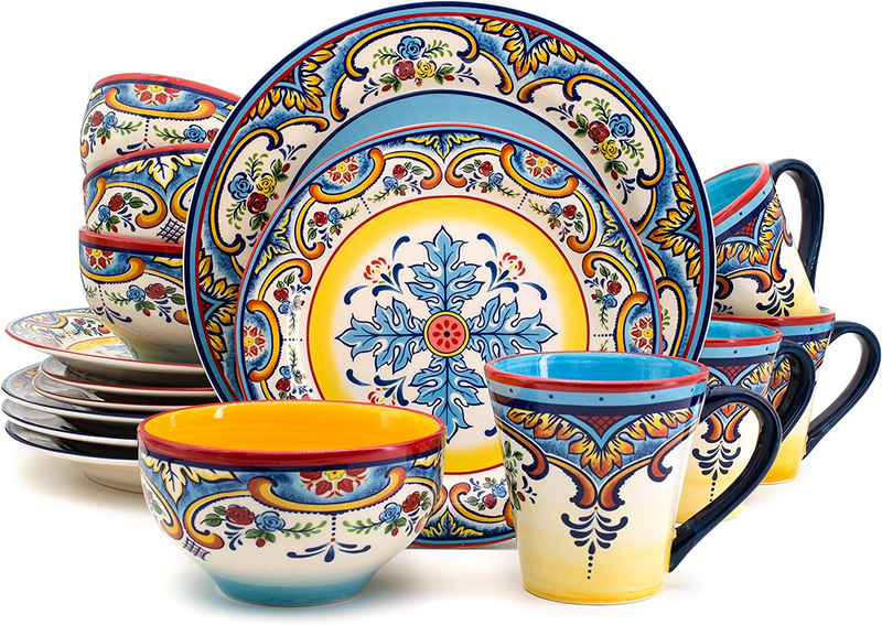 Euro Ceramica Zanzibar Collection 16-Piece Multicolor Dinnerware Set