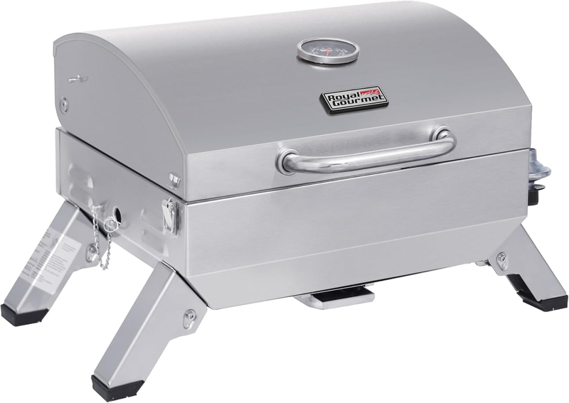 GT1001 Stainless Steel Portable Grill, 10000 BTU BBQ Tabletop Gas Grill with Folding Legs and Lockable Lid, Outdoor Camping, Deck and Tailgating, Silver
