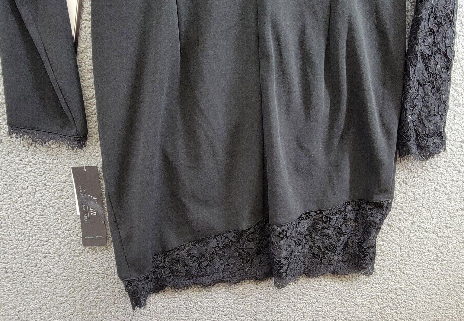 Aidan by Adrianna Papell Lace Trim Knit Crepe Mini Dress Women's 16 Black Lined~ - Picture 12 of 17