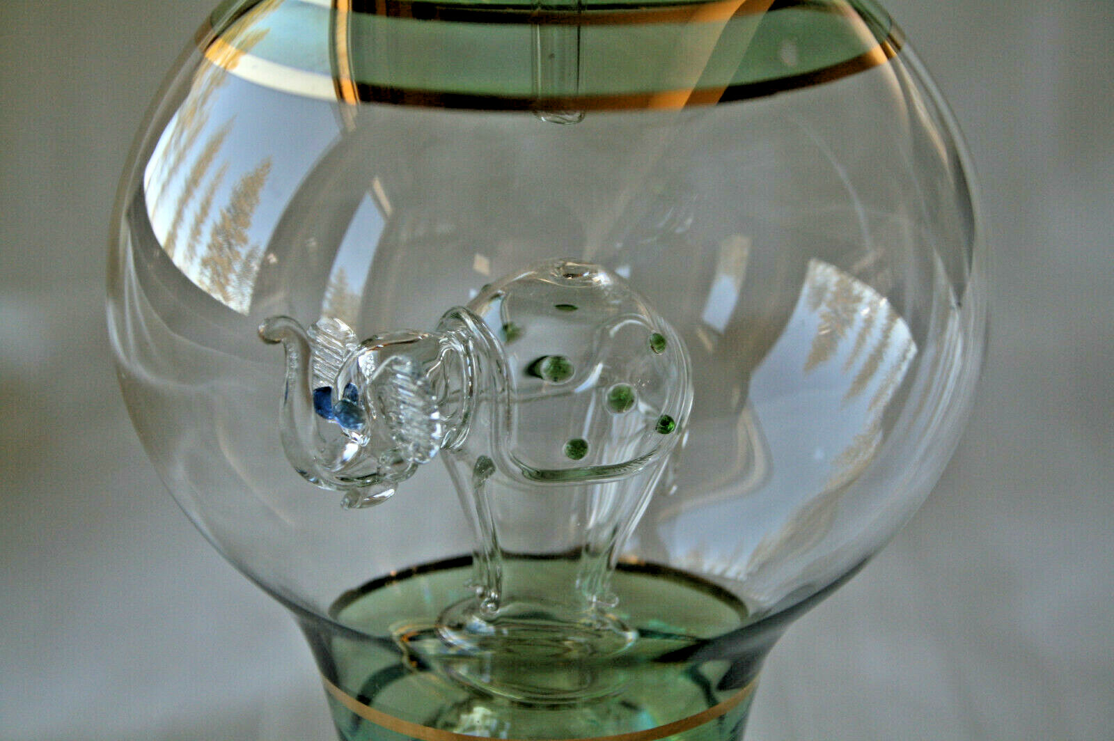 Egyptian Glass Perfume Bottle Handmade Gold Accent, Elephant Inside, 8 3/4