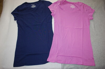 Jr Womens 2 LOT T-SHIRT Scoop Neck NAVY BLUE & LILAC PURPLE Cap Sleeve M 7-9