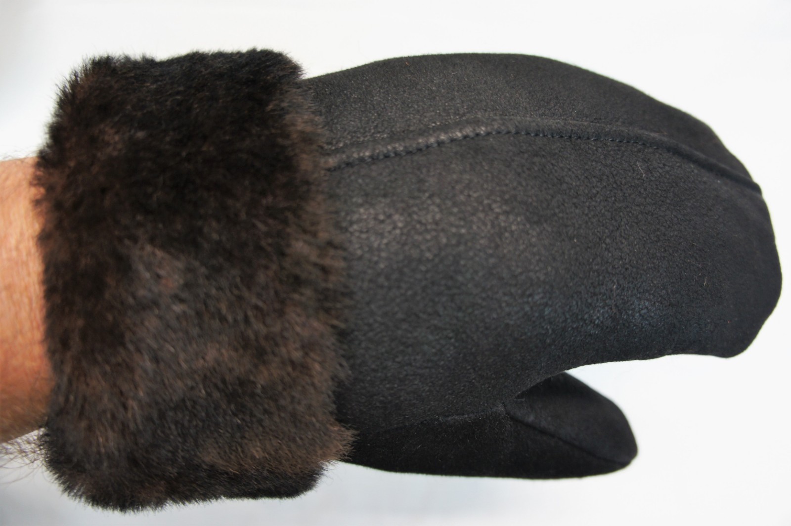 REAL GENUINE SHEEPSKIN SHEARLING LEATHER MITTENS UNISEX BLACK / DARK BROWN S-2XL