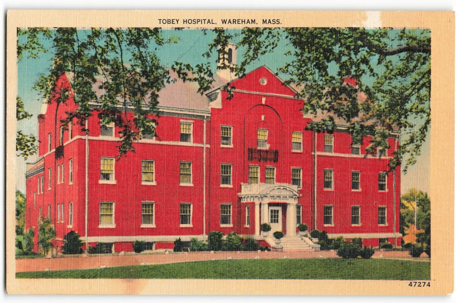 Postcard Tobey Hospital, Wareham, Mass, New Bedford News Co., VTG VPC02.