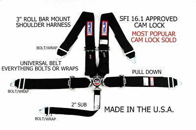 RJS RACING SFI 16.1 UNIVERSAL 5 POINT CAM LOCK RACING HARNESS BELT BLACK 1032001