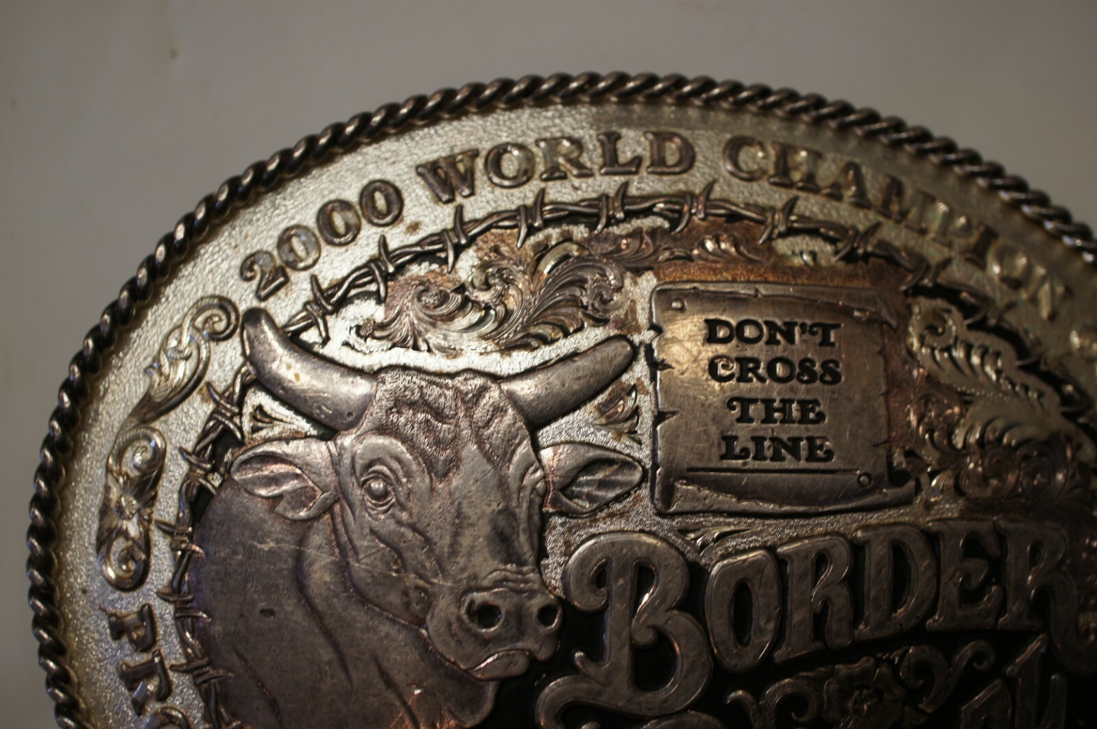 2000 PRCA Border Patrol Bull Riding trophy championship cowboy belt buckle