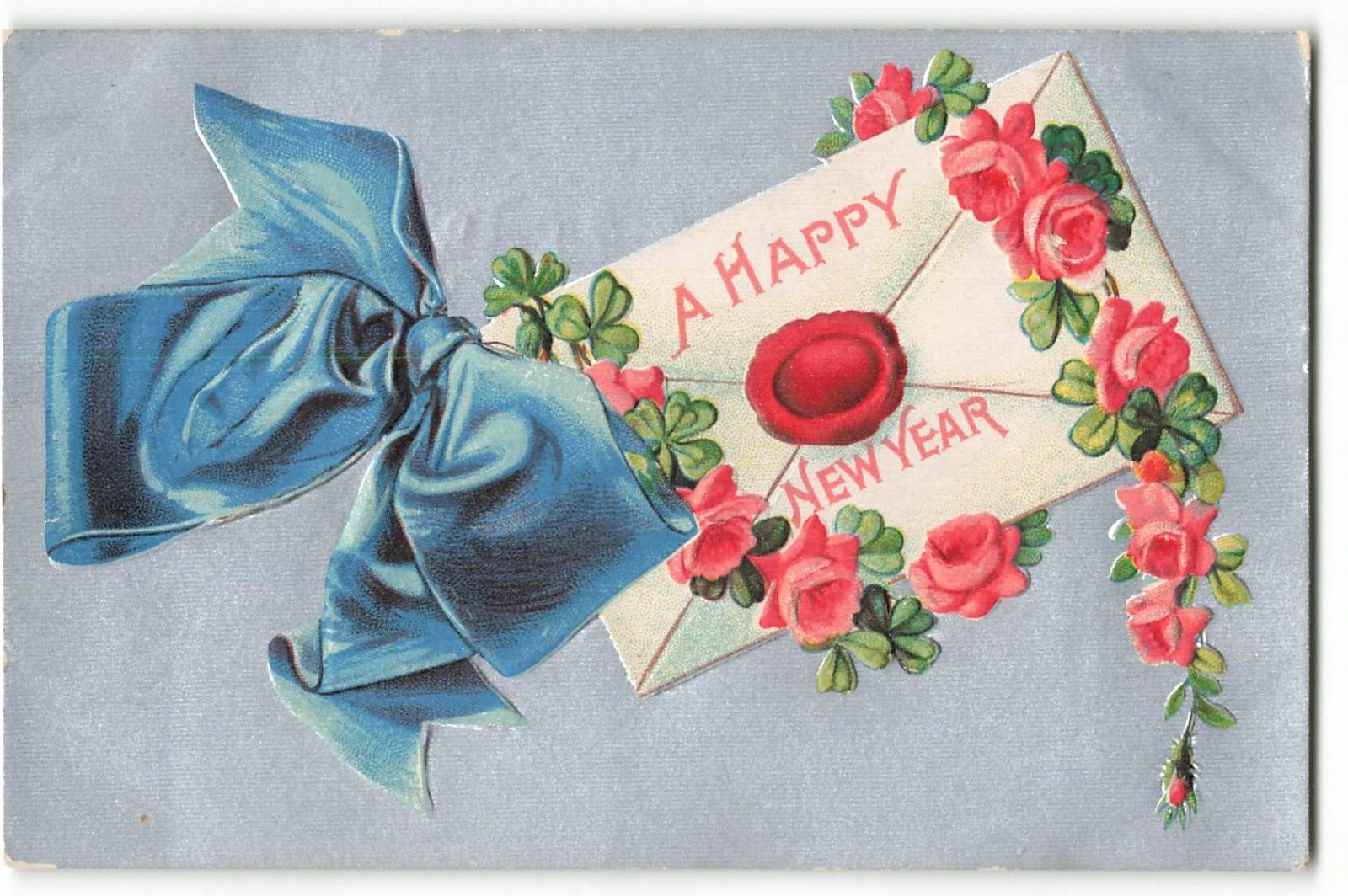 Postcard 1909 A Happy New Year Blue Ribbon Letter B66 Emboss
