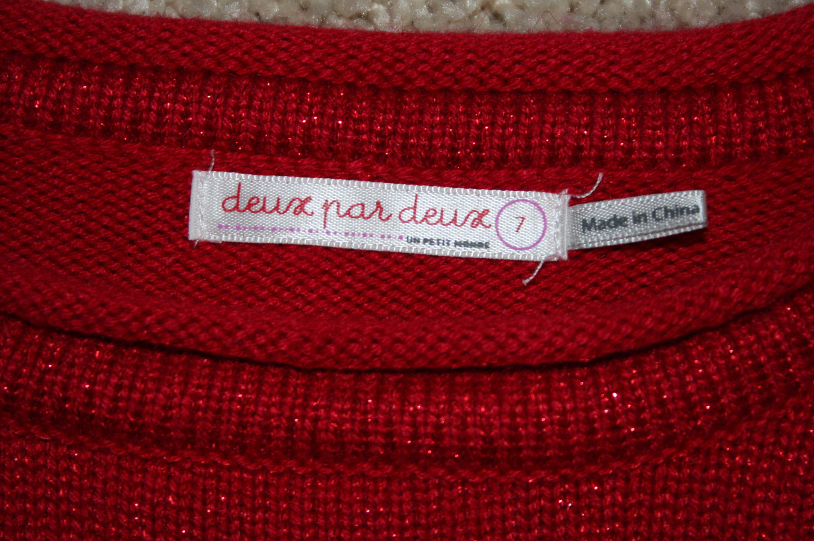 Deux Par Deux Girls Red Dog Sweater 7 EUC French Boutique  b4